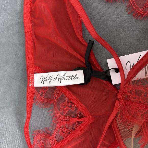 Wolf & Whistle Natalia Red Eyelash Lace High Waist Thong Panties US Size 14 2XL - Picture 6 of 10